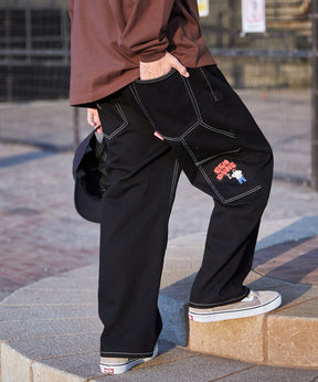 EMBRO PAINTER PANTS / 配色 刺繍 ストレート ワイドシルエット ワーク ブラック