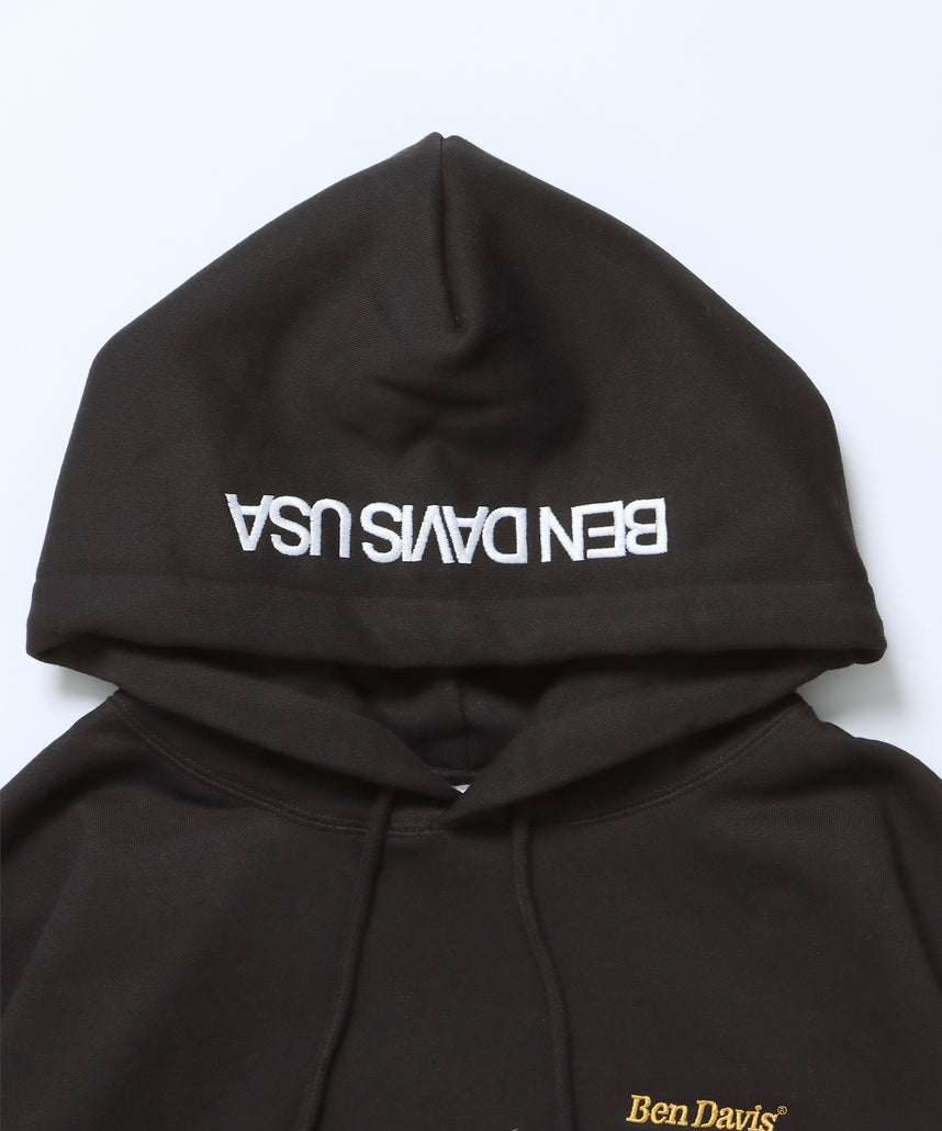 BD LABEL EMB HOODIE / フーディ プルパーカー ヘビーウェイト ワンポイント 刺繍 裏起毛 ブラック