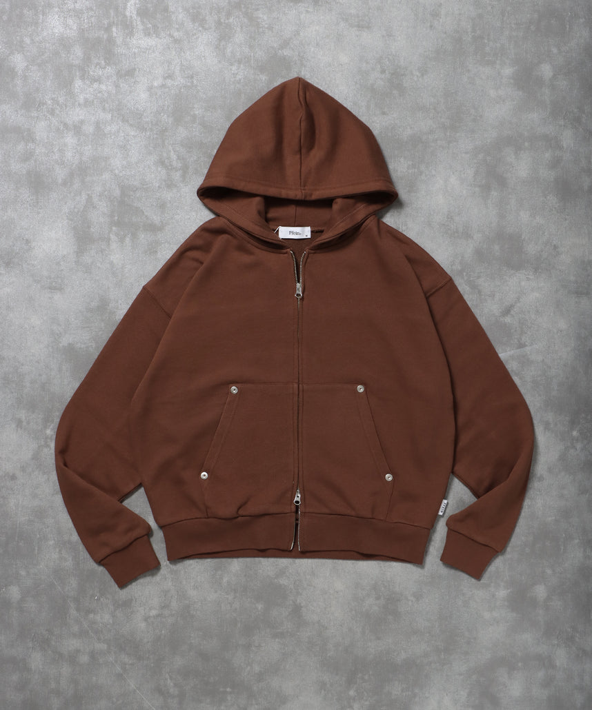 切り替えリベットジップパーカー 12oz /リベット ジップ パーカー 裏毛 フーディ ダークブラウン