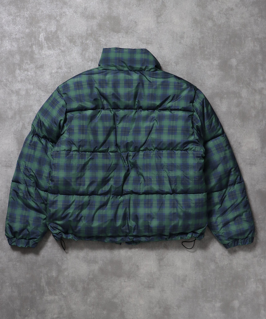 スタンドパファー中綿ダブルジップジャケット / ダウンライク ジャケット 刺繍 チェック 中綿 ドローコード 柄81