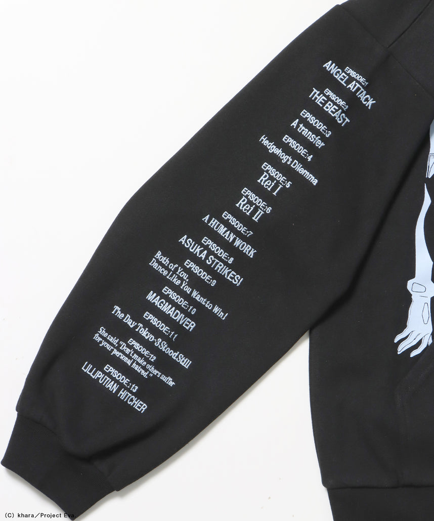EVA CHARCTER ZIP PK / オーバーサイズ ビッグシルエット ジップパーカー 刺繍 プリント フーディ 裏起毛 ユニセックス ブラック