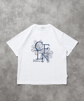 フラワー刺繍ロゴショート丈Tシャツ / Tシャツ クルーネック 半袖 刺繍 花柄 【短丈】 ホワイト