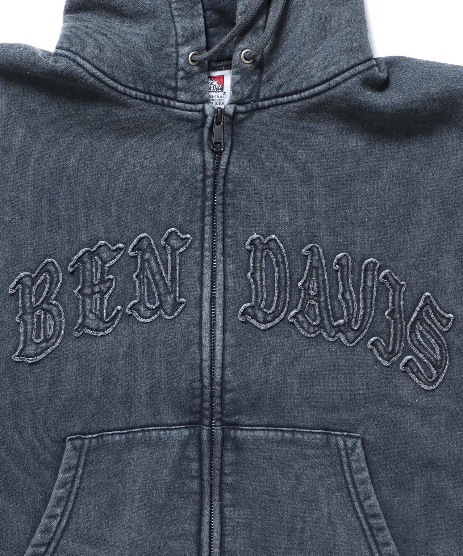 LETTERS FADED ZIP HOODIE / オーバーサイズ 裏起毛 パーカー ジップ フード ヴィンテージライク ブラック