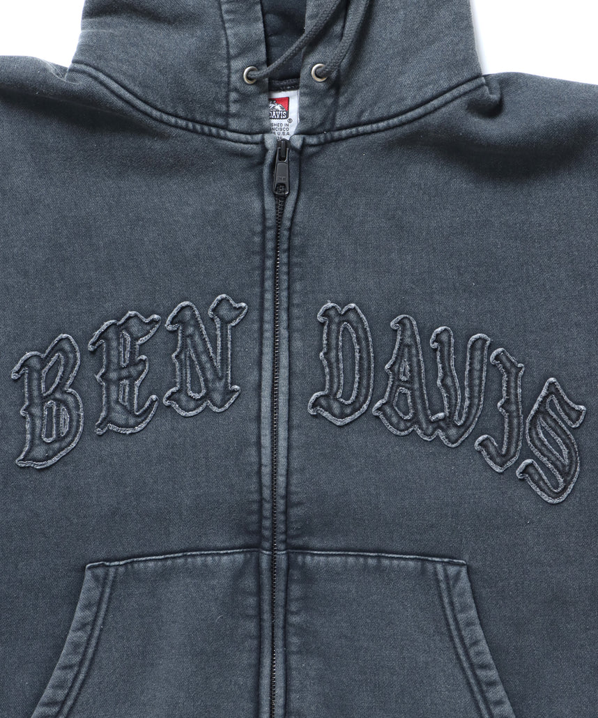 LETTERS FADED ZIP HOODIE / オーバーサイズ 裏起毛 パーカー ジップ フード ヴィンテージライク ブラック