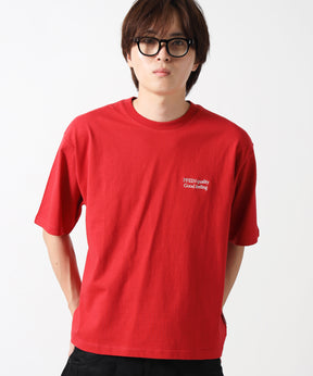 ワンポイント刺繍ショート丈Tシャツ / Tシャツ 短丈 クルーネック 半袖 刺繍 ワンポイント レッド