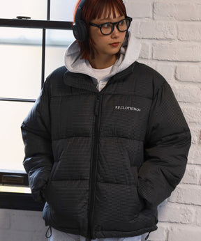 スタンドパファー中綿ダブルジップジャケット / ダウンライク ジャケット 刺繍 チェック 中綿 ドローコード 柄80