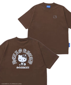 HK CIRCLE LOGO TEE / ハローキティ キティちゃん 半袖 クルーネック プリント ワンポイント ラインストーン プリント ブラウン