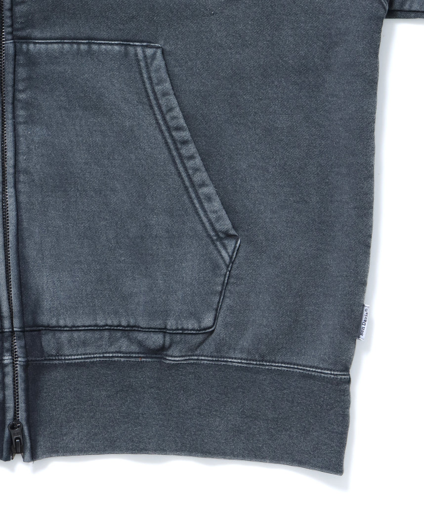 LETTERS FADED ZIP HOODIE / オーバーサイズ 裏起毛 パーカー ジップ フード ヴィンテージライク ブラック