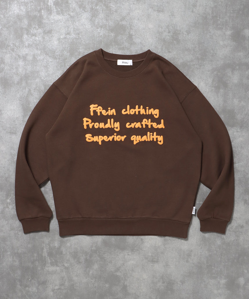 ヘビーウエイト手書き風ロゴスウェット / 裏起毛 スウェット クルーネック ワンポイント プリント ブラウン