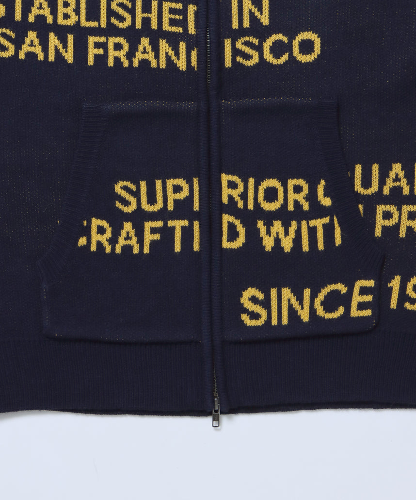 FAUX FUR TRIM KNIT JACKET / オーバーサイズ ニット ファー ジップパーカー フーディ ダブルジップ ネイビー