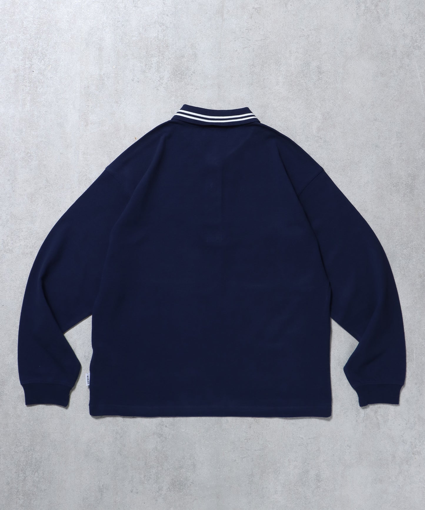 ラインリブロゴ刺繍ポロシャツ / ポロシャツ 鹿の子 Tシャツ 長袖 ワンポイント ネイビー
