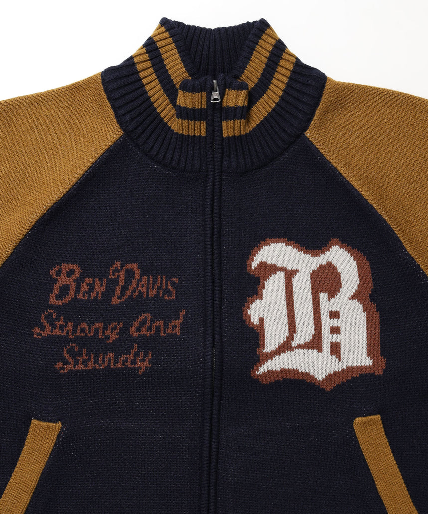 BALLPARK KNIT JACKET / ニット ジャケット ジャケード 刺繍 スタジャン スタジアムジャンパー ユニセックス 秋冬 ネイビー