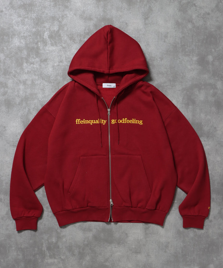 ヘビーウエイトセンターロゴ刺繍ZIPパーカー / パーカー 裏起毛 ジップ 刺繍 ロゴ フーディ バブルジップ ワイン