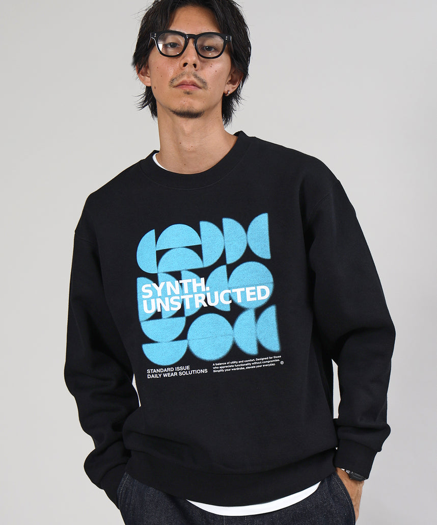 ヘビーウエイトぼかしアートスウェット / 裏起毛 スウェット クルーネック アート プリント ブラック