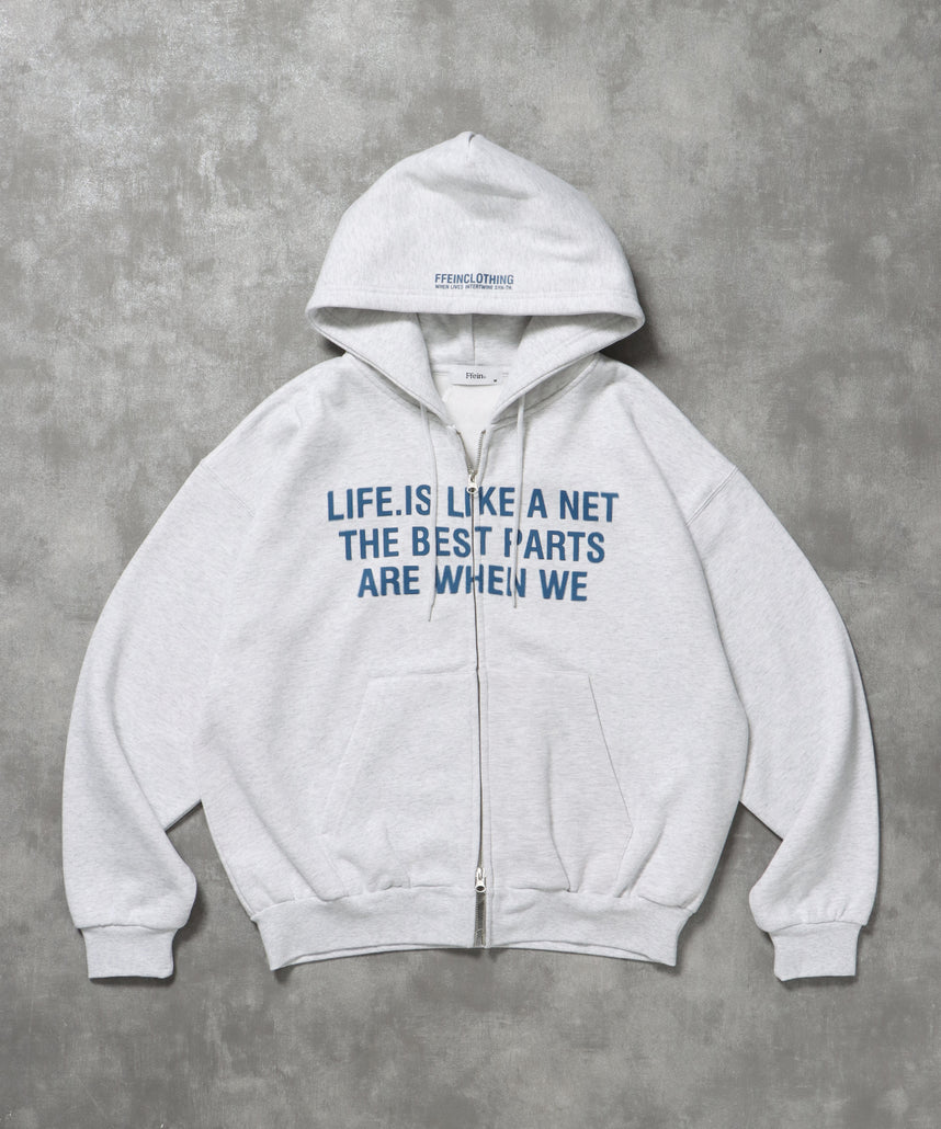 ヘビーウエイトぼかしロゴジップパーカー / パーカー 裏起毛 ジップ 刺繍 ロゴ フーディ ダブルジップ アッシュグレー