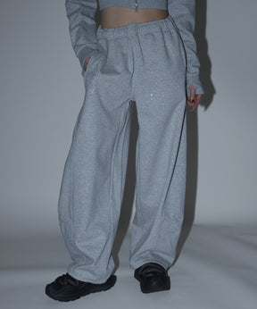 sqnz glitter sweat pants / グリッター スウェットパンツ ラインストーン ドローストリング ポケット 裏起毛 【セットアップ着用可能】 M.グレー