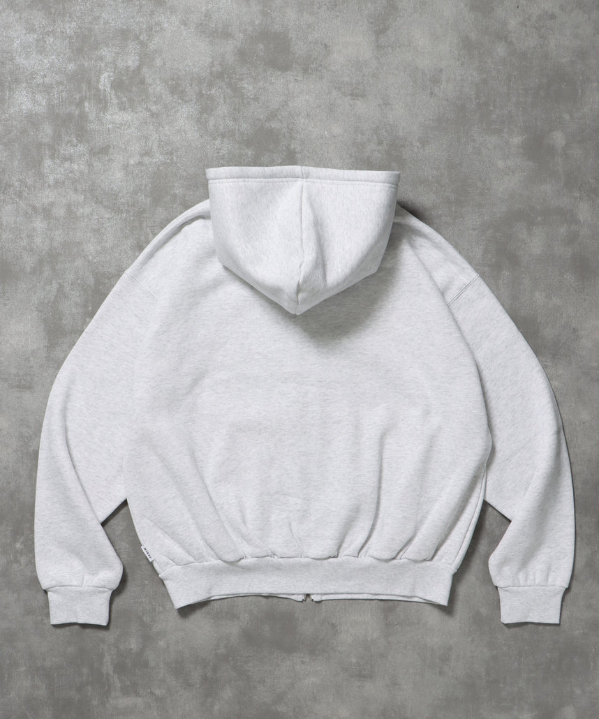 ヘビーウエイトワンポイントロゴジップパーカー / パーカー 裏起毛 ジップ 刺繍 ロゴ フーディ ダブルジップ アッシュグレー