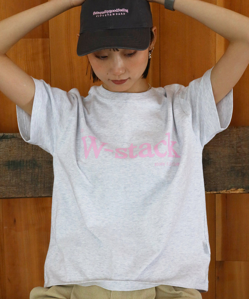 ユニバーサルロゴショート丈Tシャツ/ Tシャツ クルーネック 半袖 プリント 刺繍 チェック 【短丈】 アッシュグレー