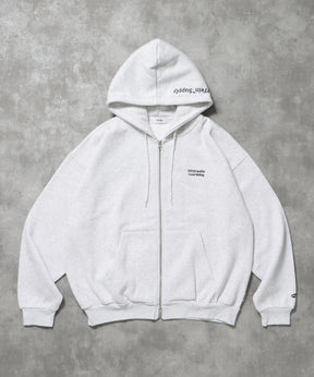 ヘビーウエイトフード刺繍ロゴジップパーカー / パーカー 裏起毛 ジップ 刺繍 ロゴ フーディ ダブルジップ アッシュグレー