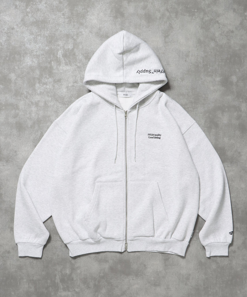 ヘビーウエイトフード刺繍ロゴジップパーカー / パーカー 裏起毛 ジップ 刺繍 ロゴ フーディ ダブルジップ アッシュグレー