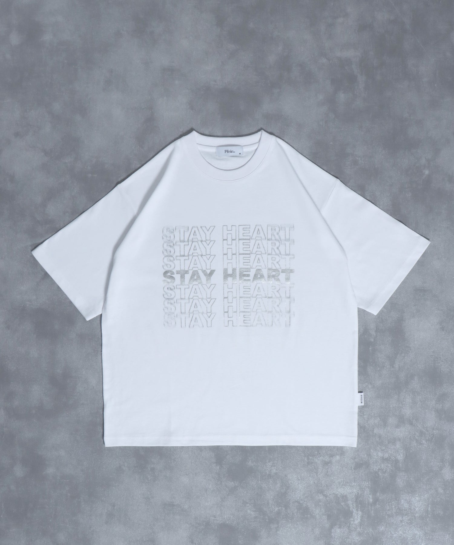 メッセージロゴショート丈Tシャツ / ぼかしロゴ Tシャツ 短丈 クルーネック 半袖 ホワイト×シルバー