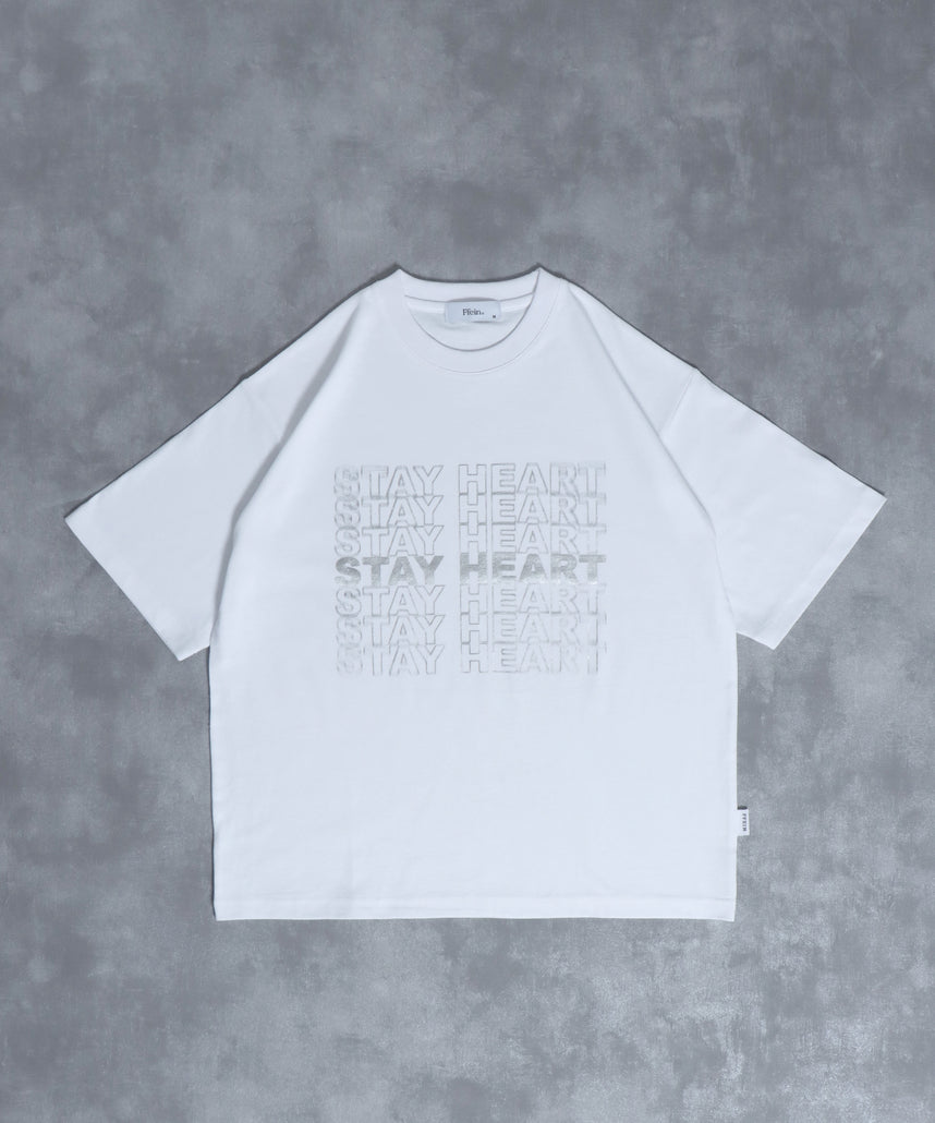 メッセージロゴショート丈Tシャツ / ぼかしロゴ Tシャツ 短丈 クルーネック 半袖 ホワイト×シルバー