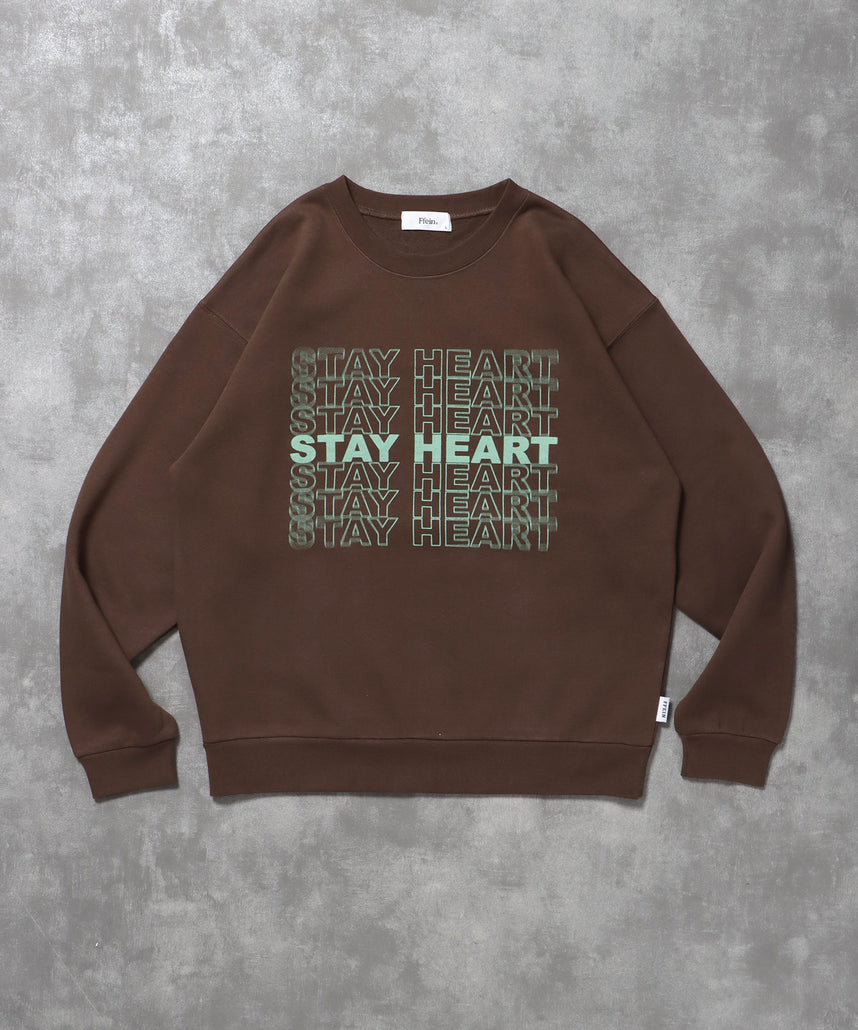 ヘビーウエイトぼかしメッセージロゴスウェット / 裏起毛 スウェット クルーネック プリント ブラウン