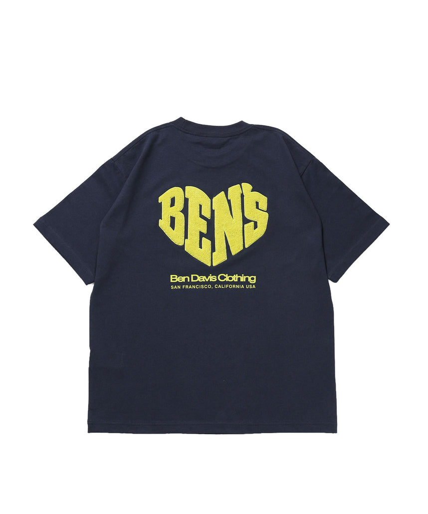 HEART CHENILLE 3 TEE / Tシャツ 半袖 クルーネック 刺繍 ワンポイント ユニセックス オーバーサイズ サガラ ネイビー