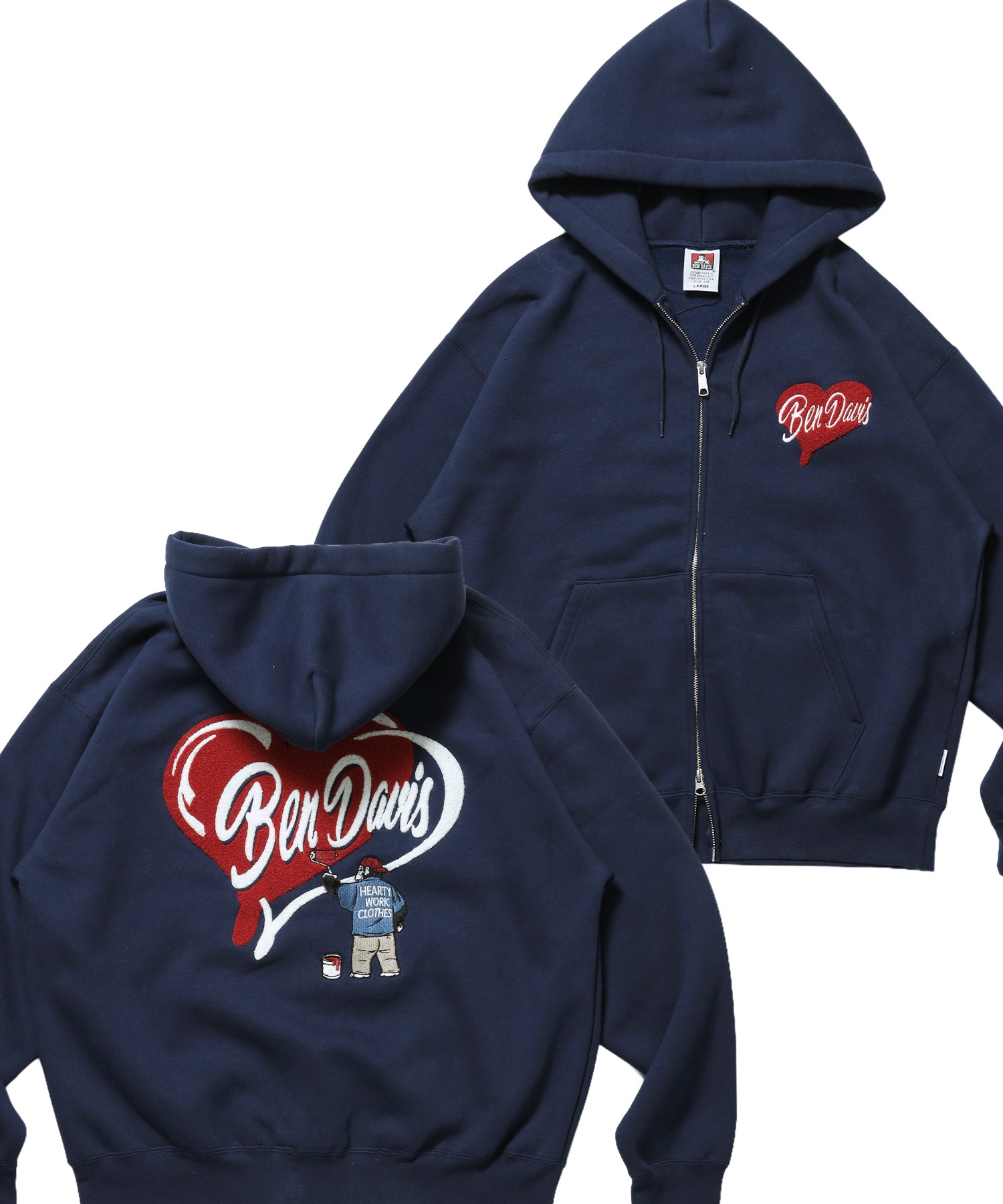HEART CHENILLE ZIP HOODIE / ジップパーカー フード ハート チェニール 刺繍 裏起毛 ユニセックス ネイビー
