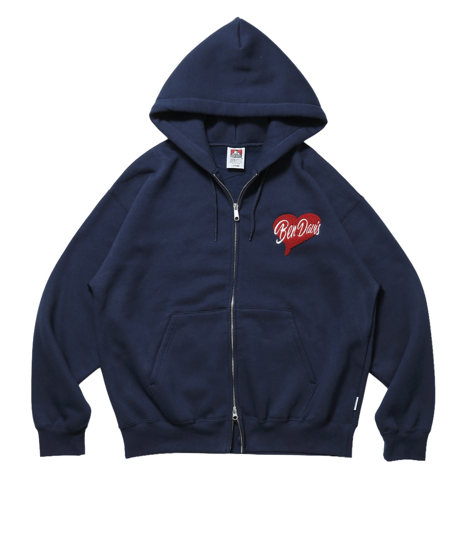 HEART CHENILLE ZIP HOODIE / ジップパーカー フード ハート チェニール 刺繍 裏起毛 ユニセックス ネイビー