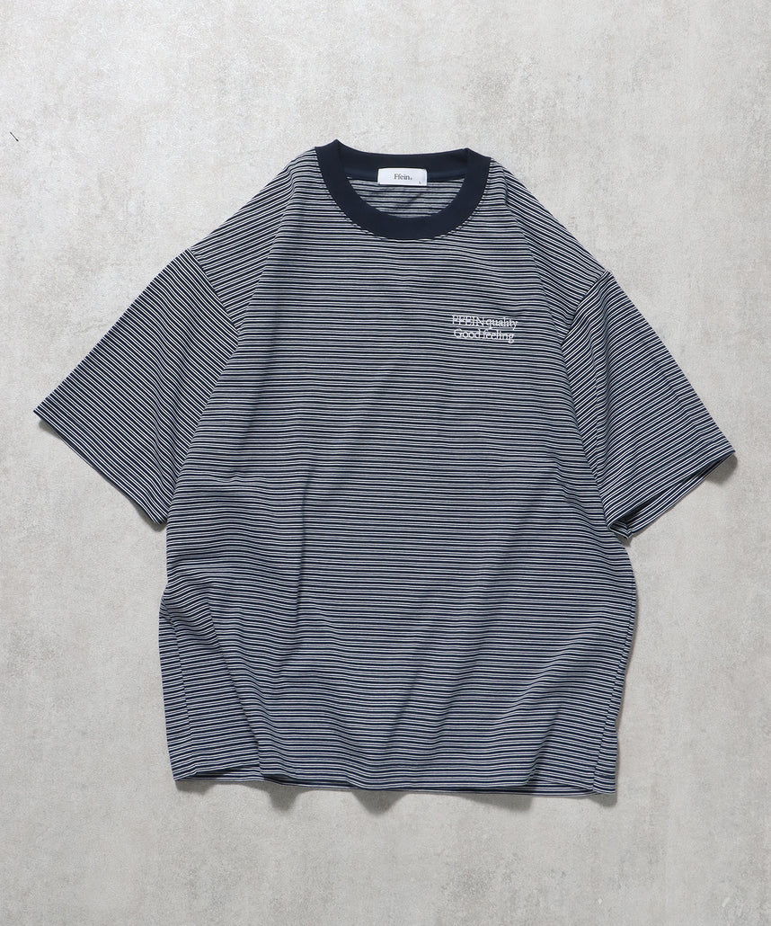 ロゴ刺繍マルチボーダー半袖Tシャツ ネイビー