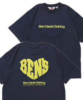 HEART CHENILLE 3 TEE / Tシャツ 半袖 クルーネック 刺繍 ワンポイント ユニセックス オーバーサイズ サガラ ネイビー
