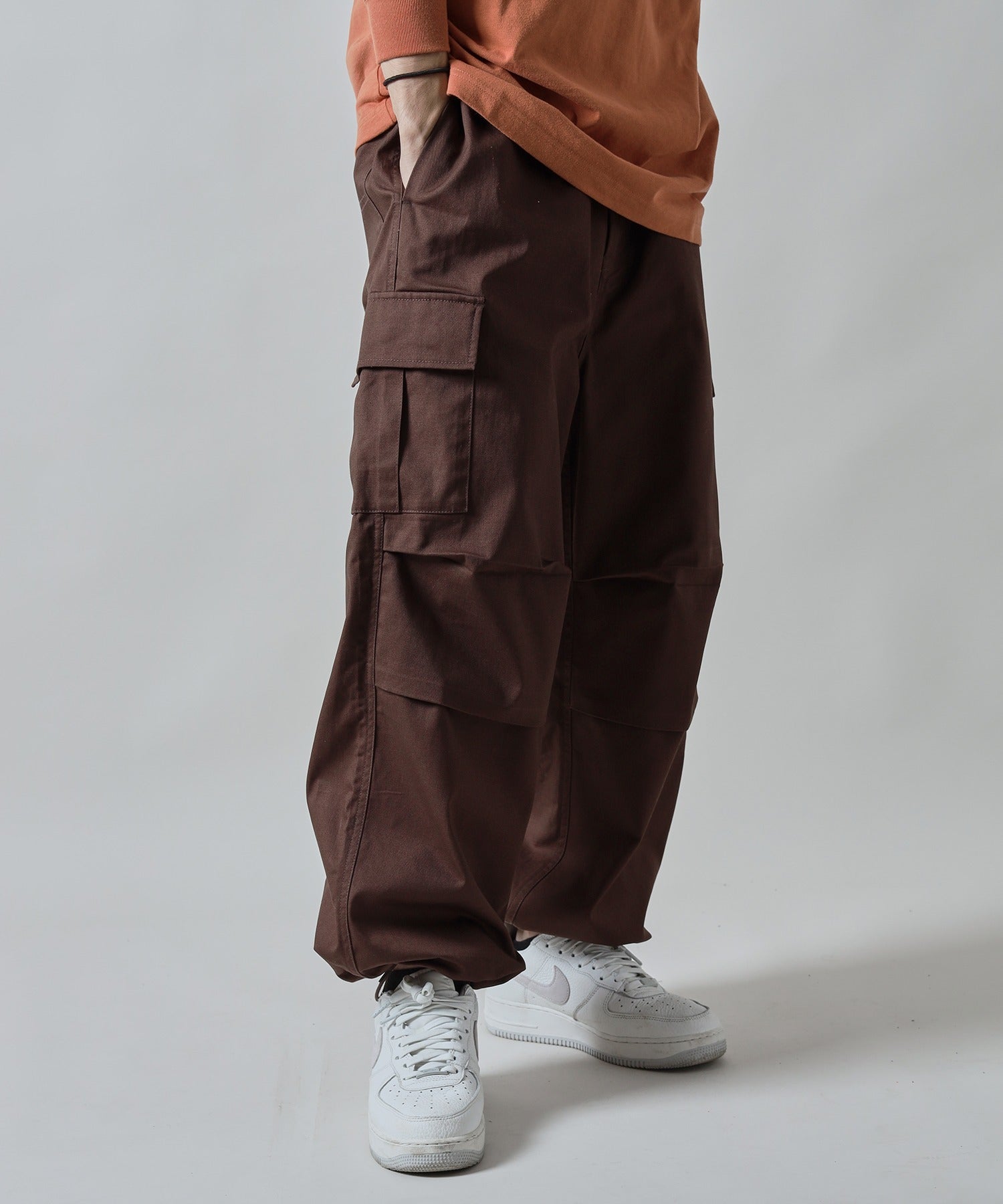 H177 着用サイズ:L【柄85(ブラウン カーゴポケット付き)】