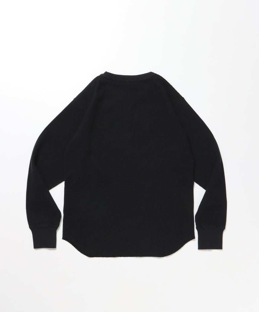 WAFFLE L/S CREW / ビッグシルエット ワッフル クルーネック 長袖 レイヤード ブラック