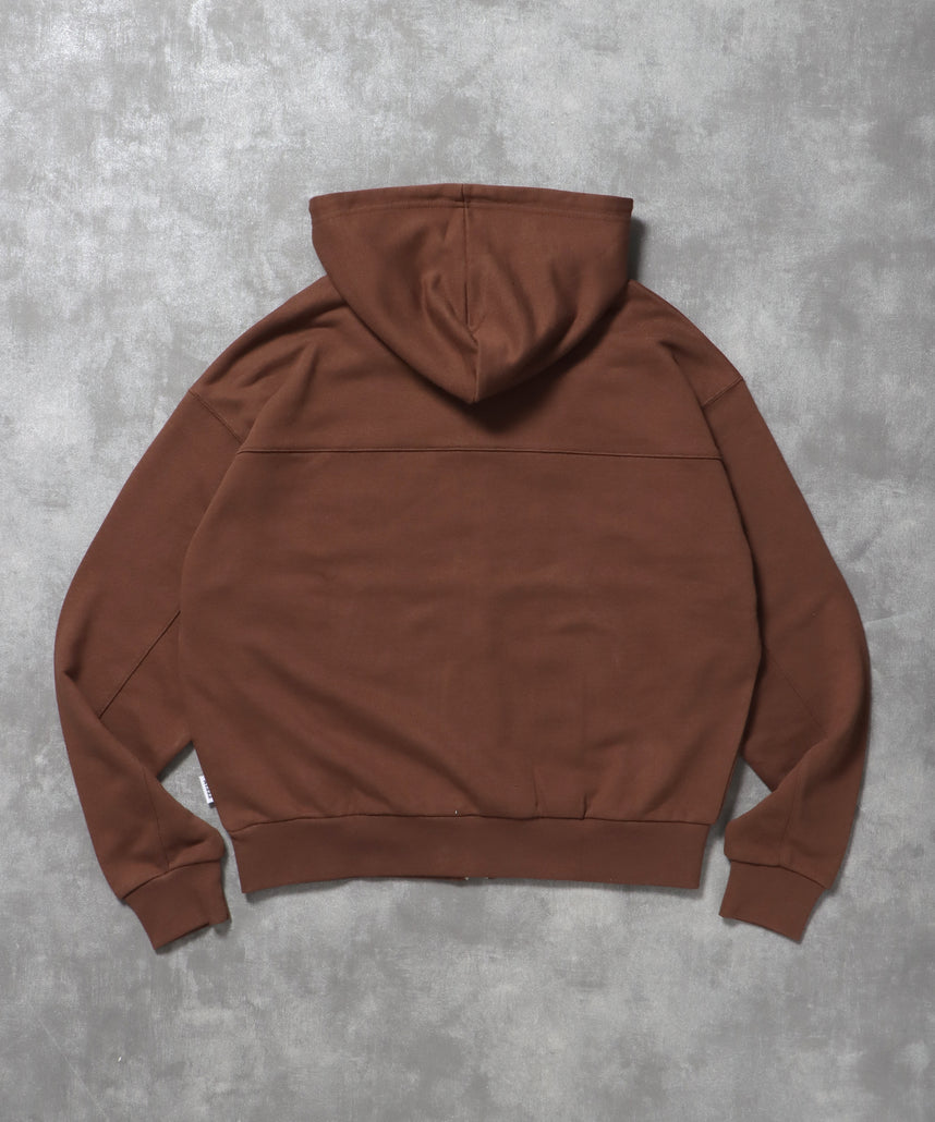切り替えリベットジップパーカー 12oz /リベット ジップ パーカー 裏毛 フーディ ダークブラウン