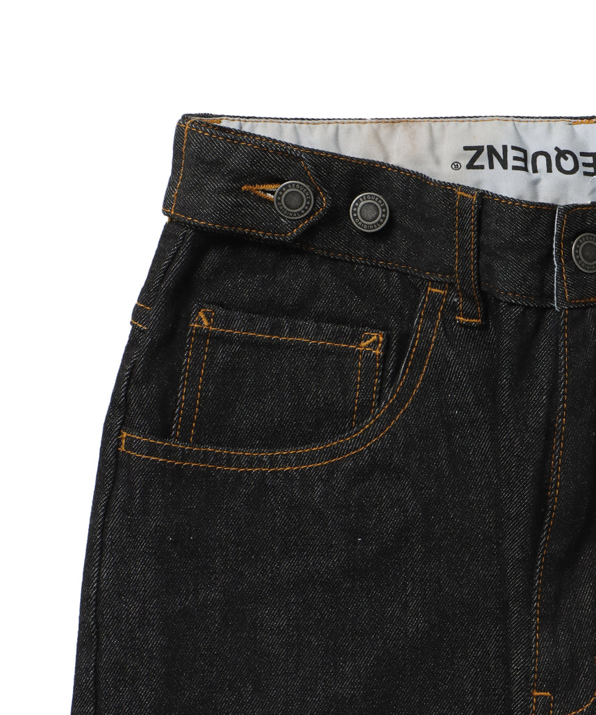 sqnz carve logo ladies denim / パンツ デニム リジッド 加工 カーブ 刺繍 ブラック