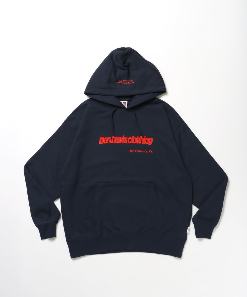 MID WEIGHT SWEAT HOODIE /パーカー ジップパーカー ダブルジップ 短丈 刺繍 プリント ネイビー
