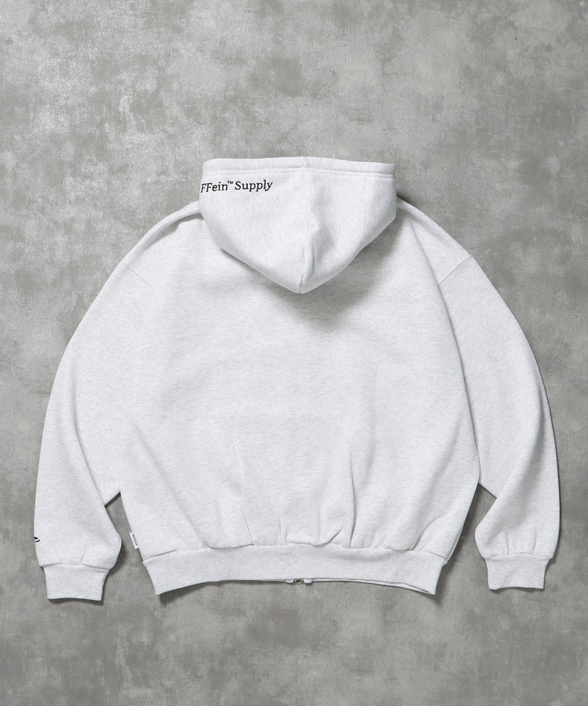 ヘビーウエイトフード刺繍ロゴジップパーカー / パーカー 裏起毛 ジップ 刺繍 ロゴ フーディ ダブルジップ アッシュグレー