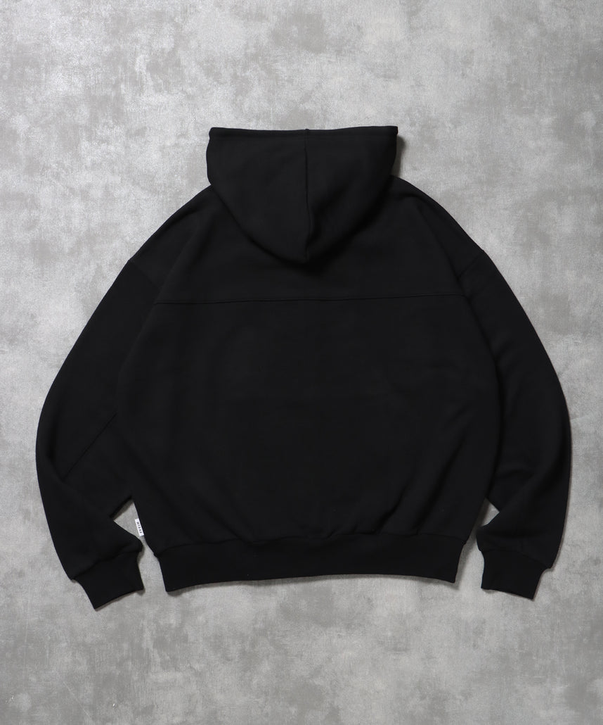 ヘビーウエイト3段ロゴメッセージジップパーカー / ジップ パーカー 裏毛 フーディ プルオーバー ブラック