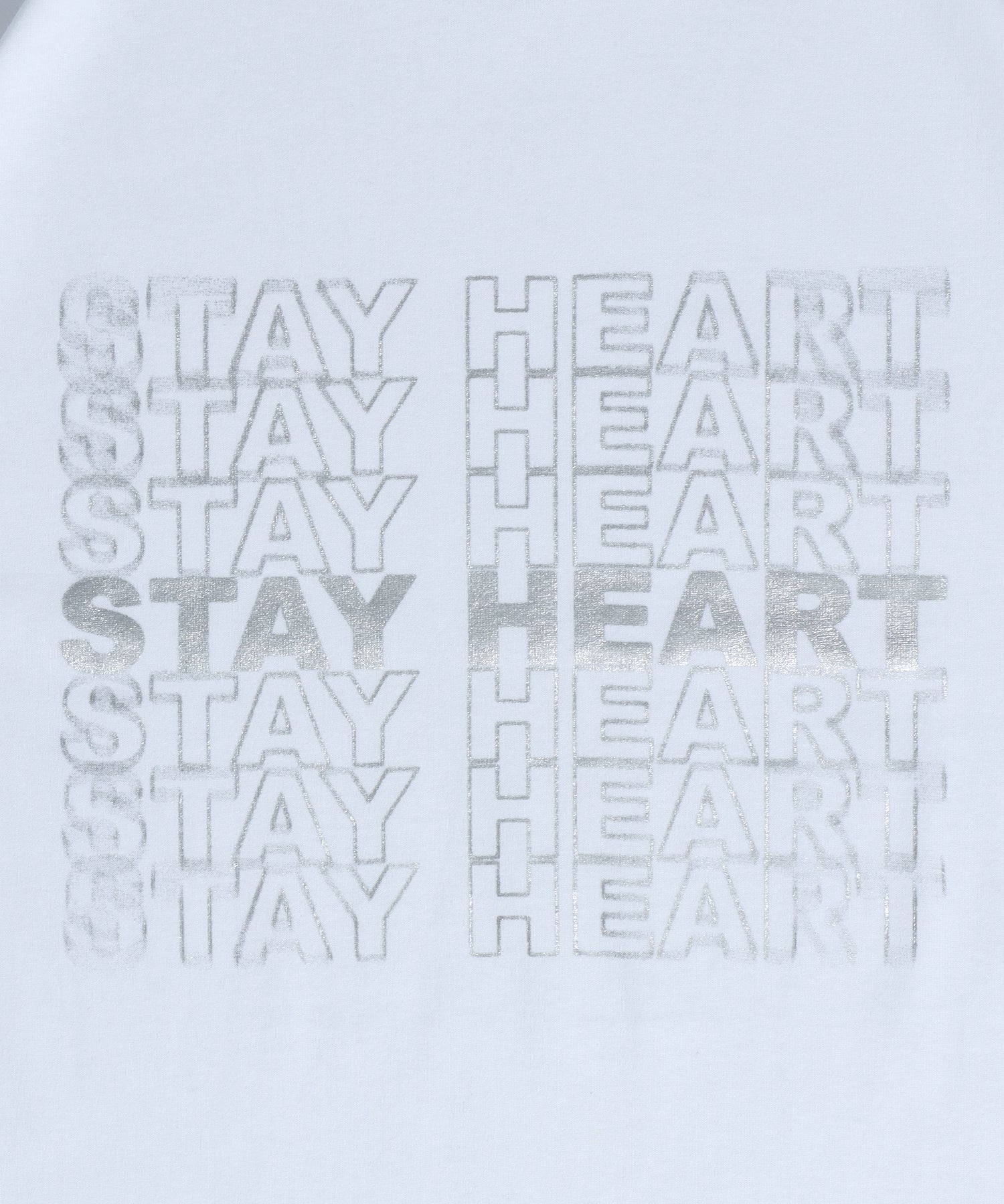 メッセージロゴショート丈Tシャツ / ぼかしロゴ Tシャツ 短丈 クルーネック 半袖 ホワイト×シルバー