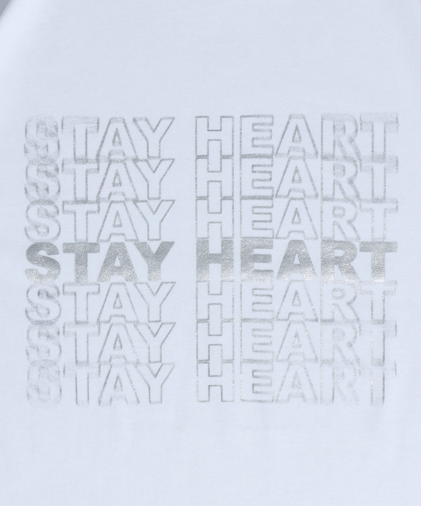 メッセージロゴショート丈Tシャツ / ぼかしロゴ Tシャツ 短丈 クルーネック 半袖 ホワイト×シルバー