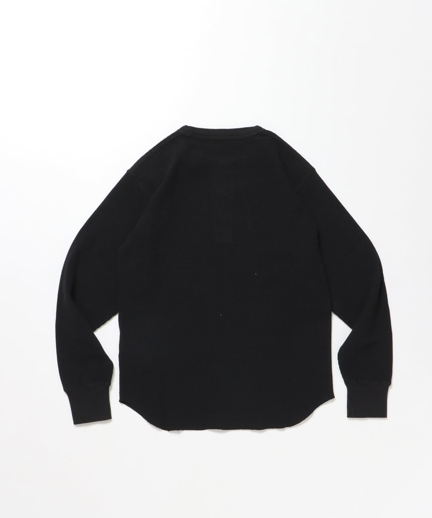 WAFFLE L/S HENLEY / ヘンリー ワッフル オーバーサイズ 長袖 レイヤード ブラック
