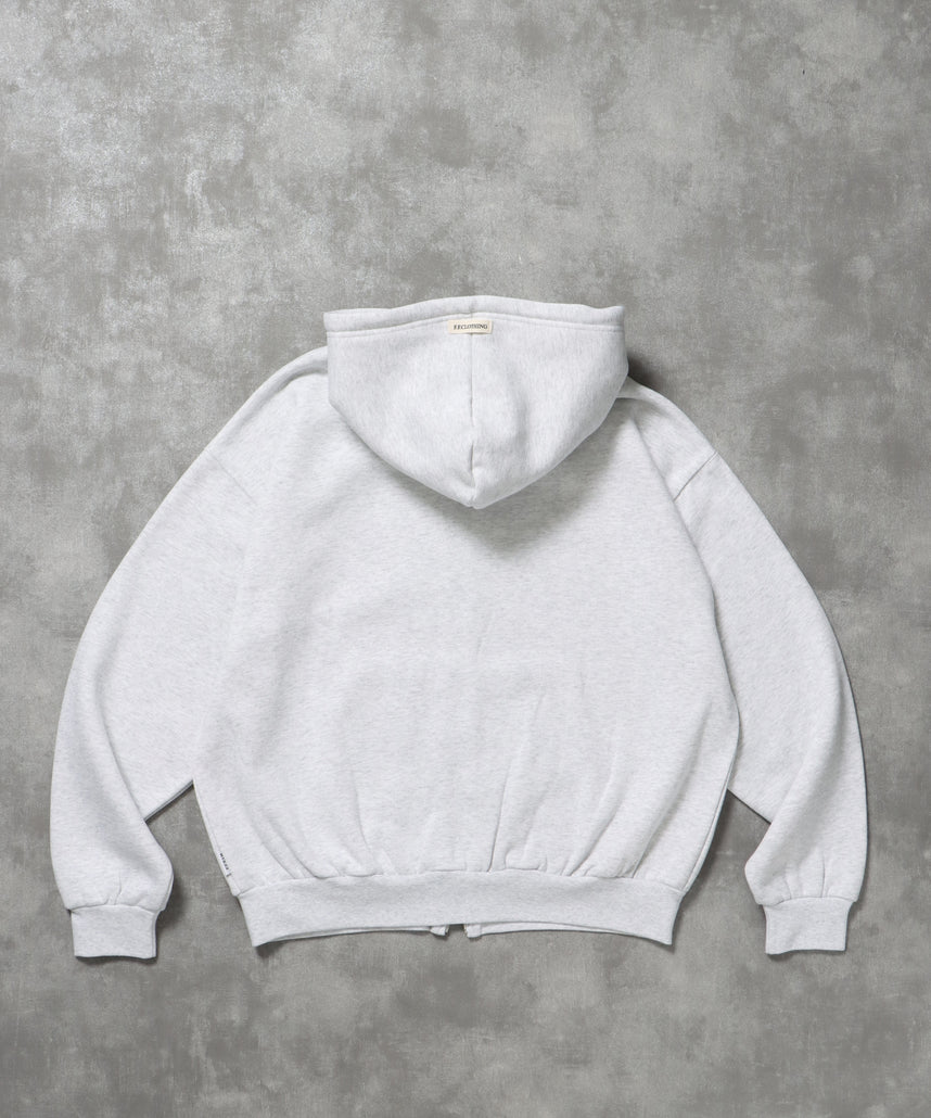 ヘビーウエイト2段ロゴZIPパーカー / パーカー 裏起毛 ジップ 刺繍 ロゴ フーディ ダブルジップ アッシュグレー