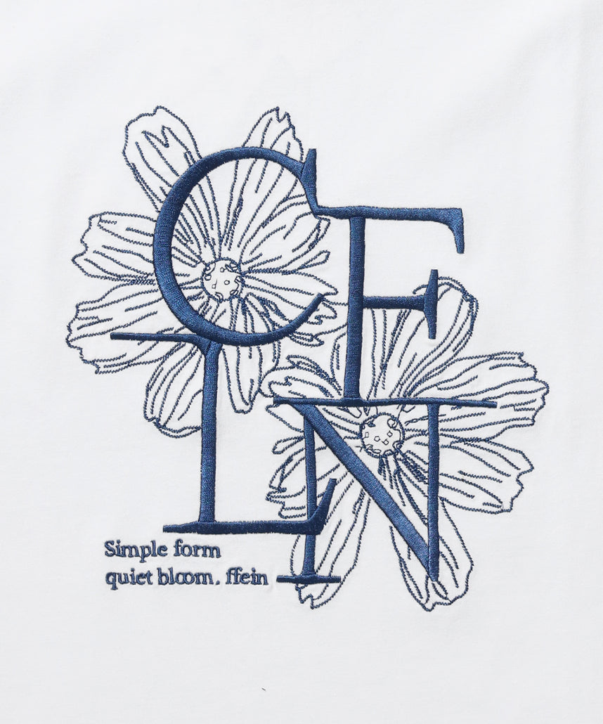 フラワー刺繍ロゴショート丈Tシャツ / Tシャツ クルーネック 半袖 刺繍 花柄 【短丈】 ホワイト