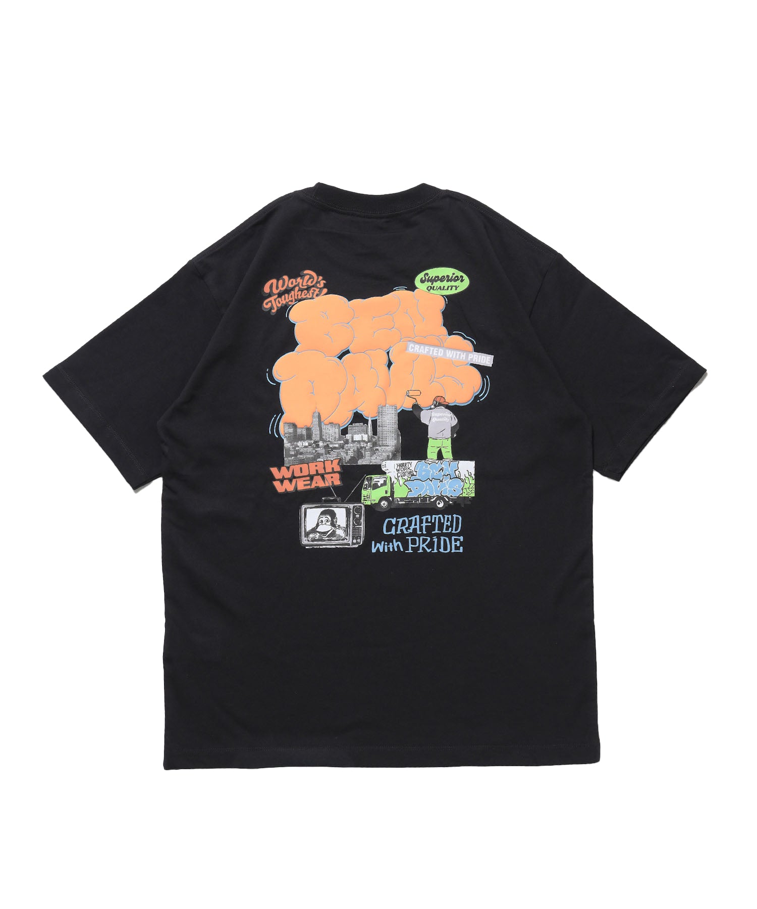 OVERLAP COOL TEE / Tシャツ 接触冷感 半袖 クルーネック ワンポイント 刺繍 ワンポイント ブラック