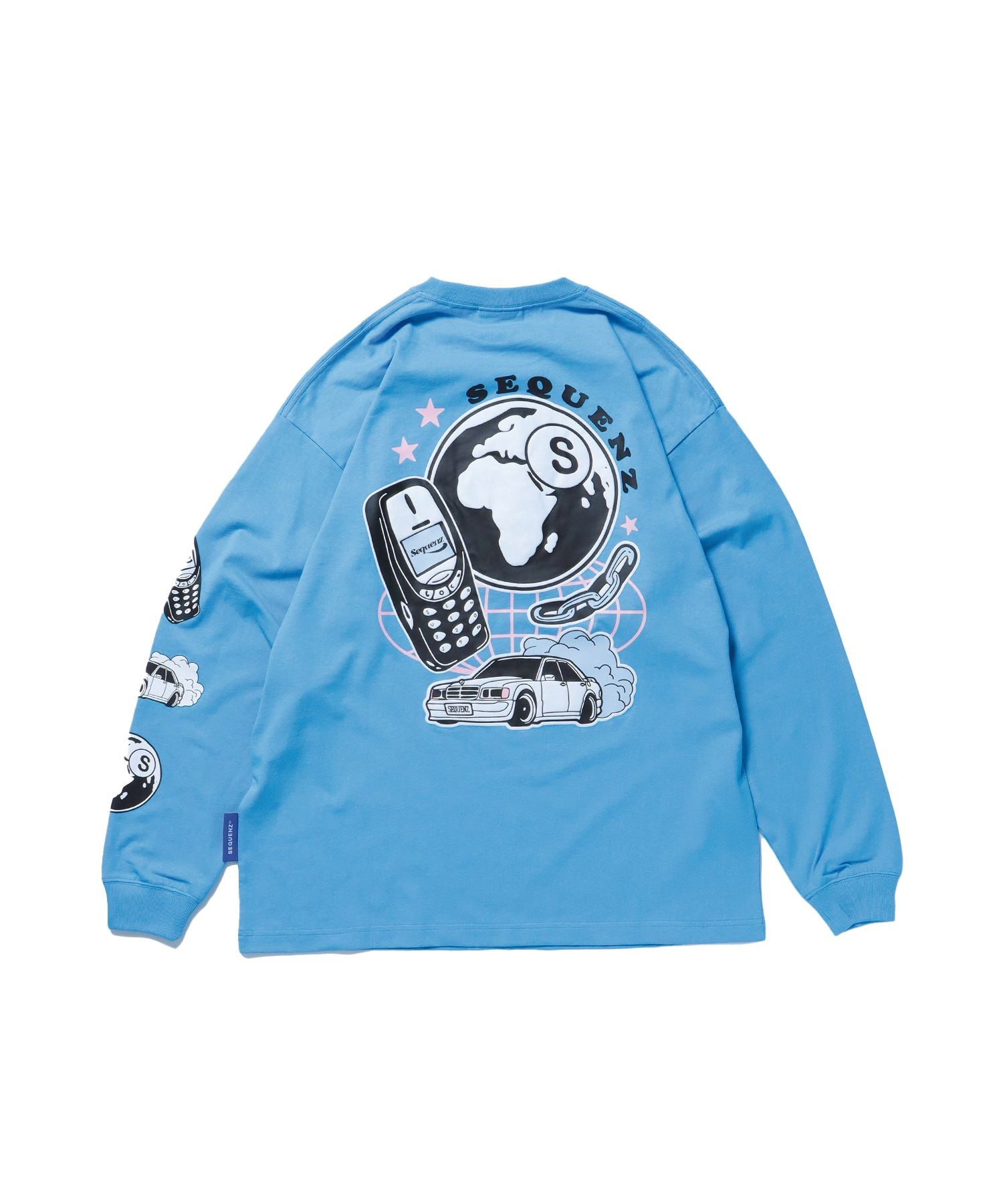 【SEQUENZ】8ボール プリント ロンT ビックサイズ 長袖 Tシャツ スカイブルー