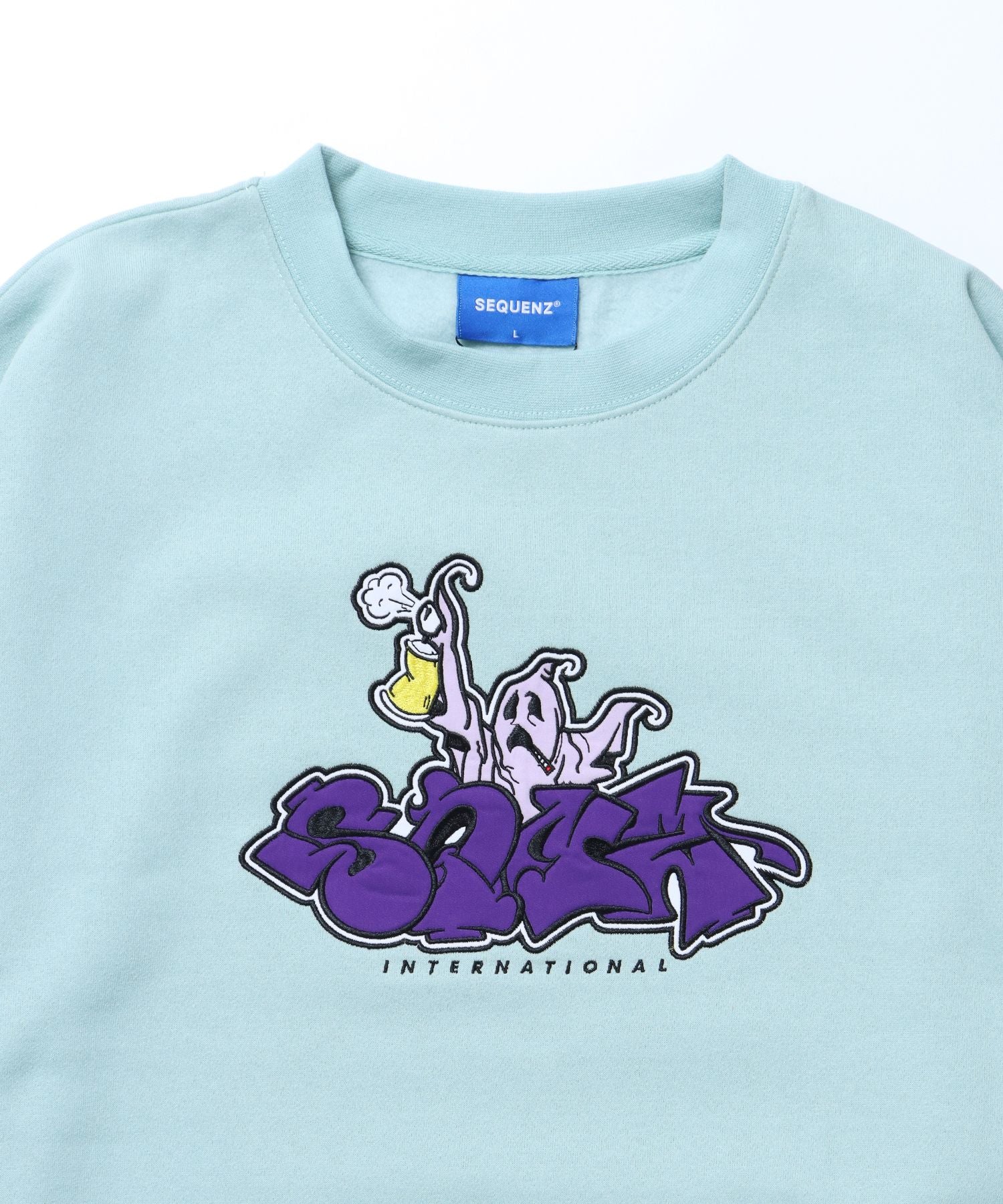 【SEQUENZ】 GHOST IN DA HOUSE C/N SWEAT / ワッペン オーバーサイズ クルーネック スウェット ミント