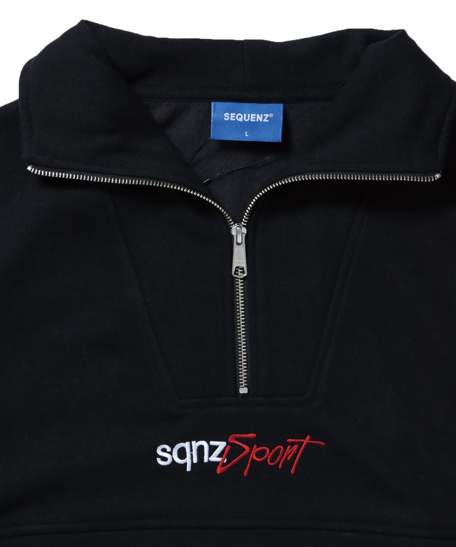 【SEQUENZ】 90's SPORTS HALF ZIP SWEAT / ロゴ 刺繍 ワッペン オーバーサイズ ハーフジップ スウェット ブラック