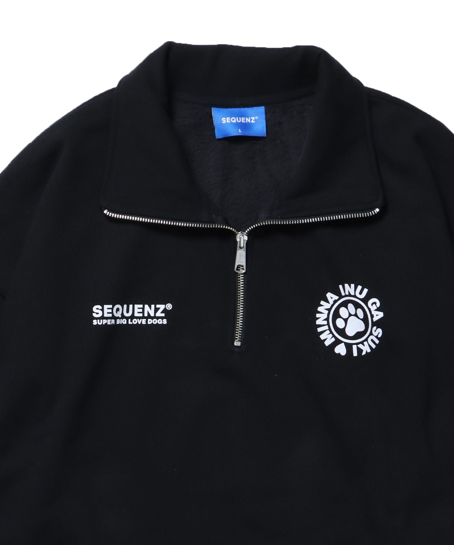 【SEQUENZ】 INU GA SUKI 1/3 ZIP SWEAT / 犬が好き バックロゴ ハーフジップ スウェット DOG ブラック