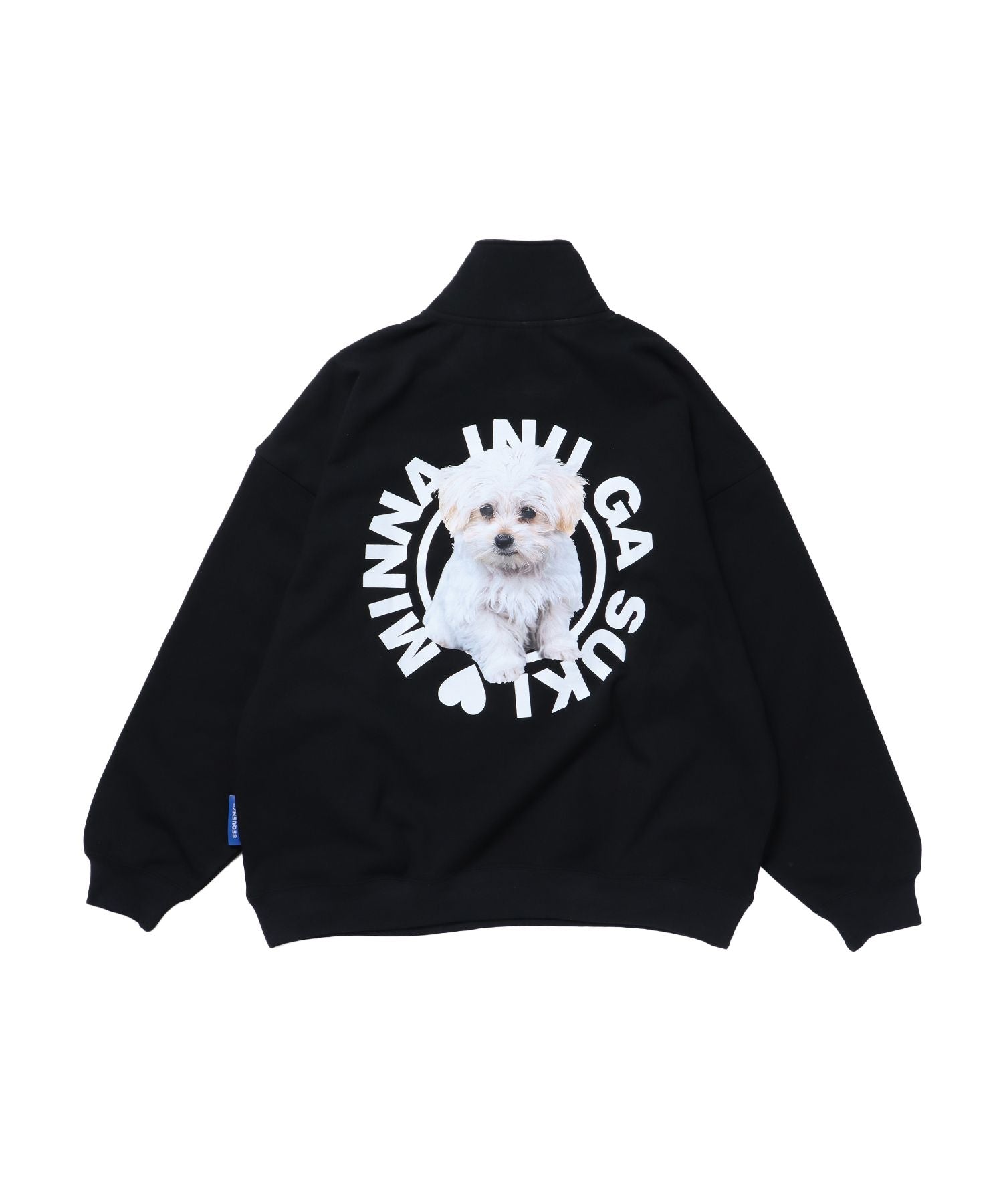 【SEQUENZ】犬が好き バックロゴ ハーフジップ スウェット DOG ブラック